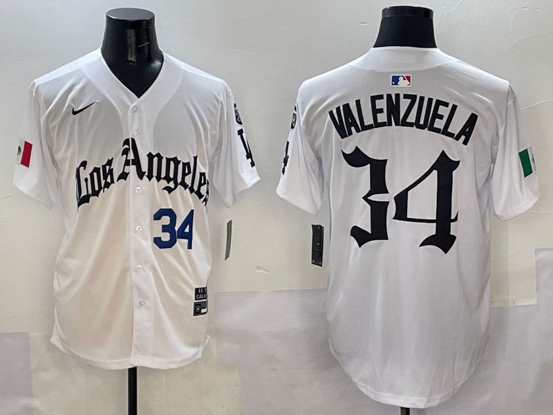 Men Los Angeles Dodgers 34 Valenzuela White Five generations Joint Name 2025 Nike MLB Jersey style 2